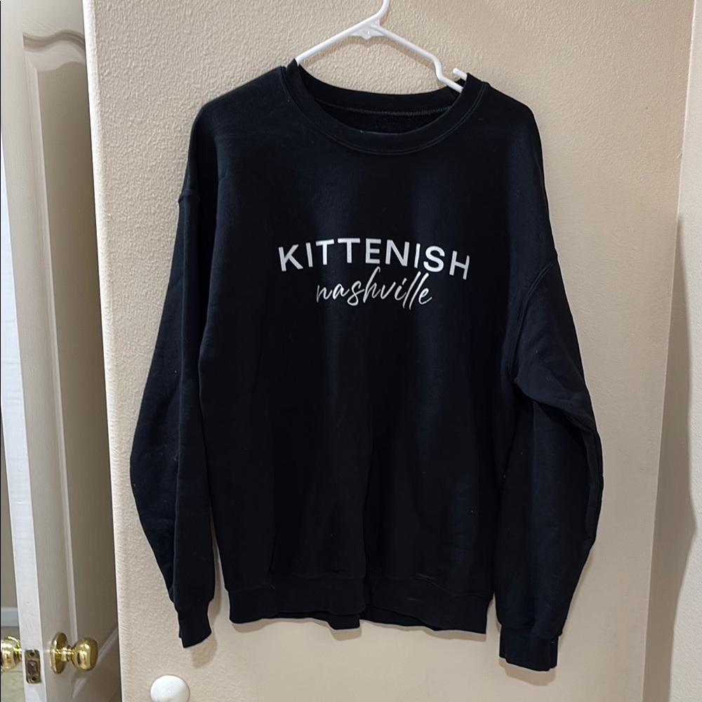 Kittenish Black Crewneck with White Print